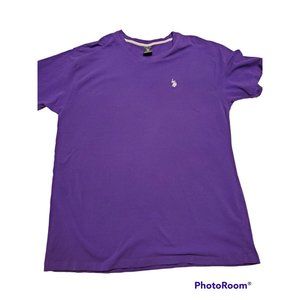 Us Polo Assn Mens T-Shirt Size L Royal Purple Short Sleeve V-Neck White Pony